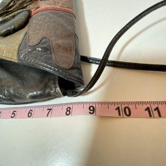 Genuine Pebble Leather Envelope Purse Embellish Design Elephant Tassel Crossbody - Picture 7 of 11